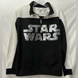 Disney Parks Star Wars Silver Lettering Quarter Zip Pullover Youth XL